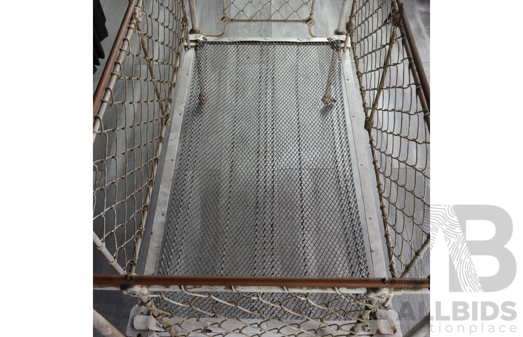 19th Century Iron Cot with Brass Rails and Woven Wire Sides