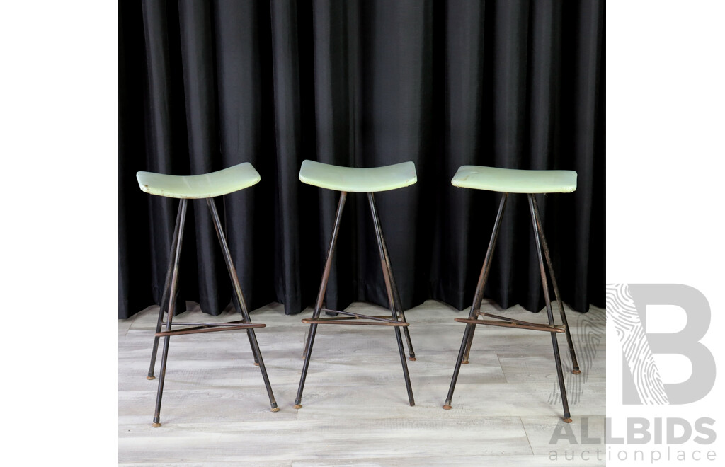 Set of Three Metal Based Barstools with Vinyl Upholstery