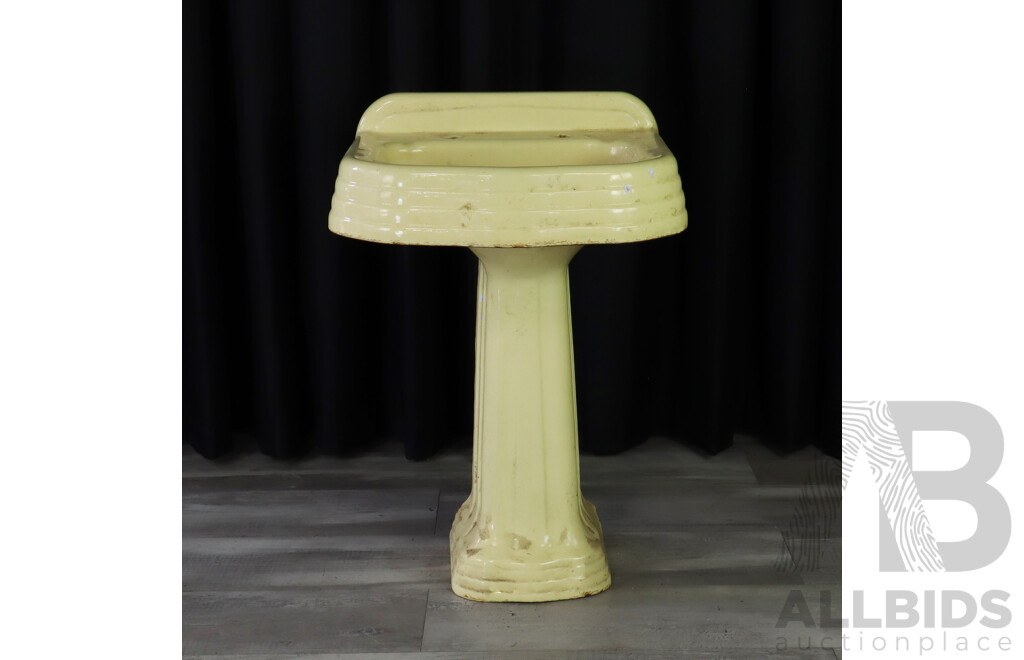 Vintage Enamel Pedestal Sink in Yellow