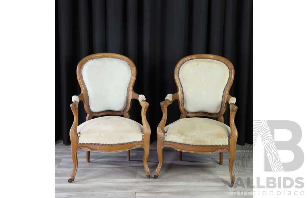 Pair of French Walnut Upholstered ARMCHAIRS