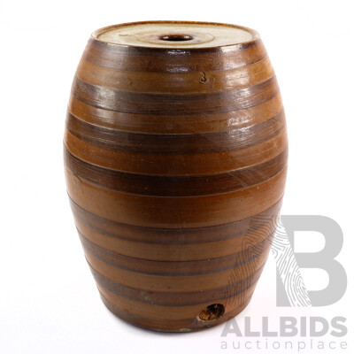 Antique Australian Bendigo Salt Glazed Cordial Barrel with Horizontal Striped Decoration