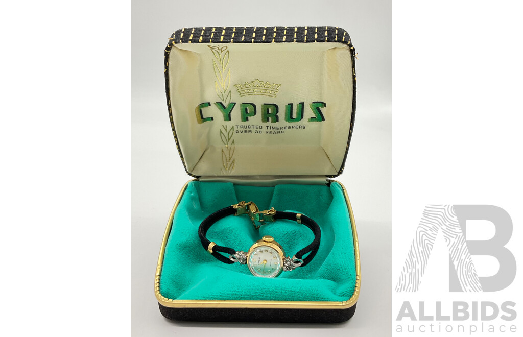 Women's Vintage Cyprus Dress Watch with Diamond Strap Loops and Original Case with Oroton Gold Mesh Purse with Box