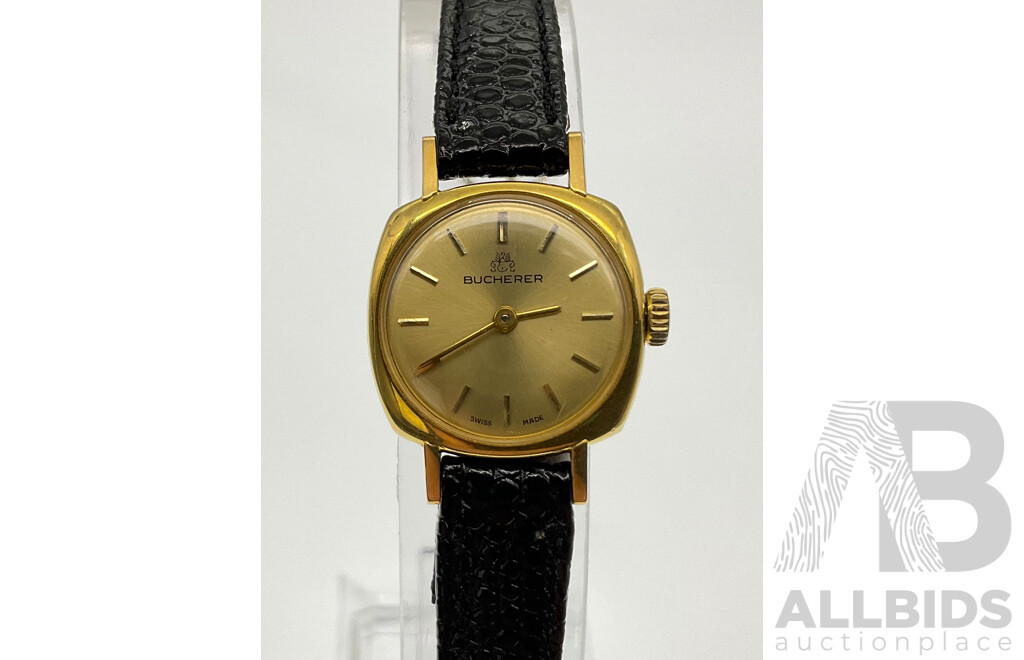 Vintage Bucherer Wrist Watch with 18k Gold Case, Swiss Made