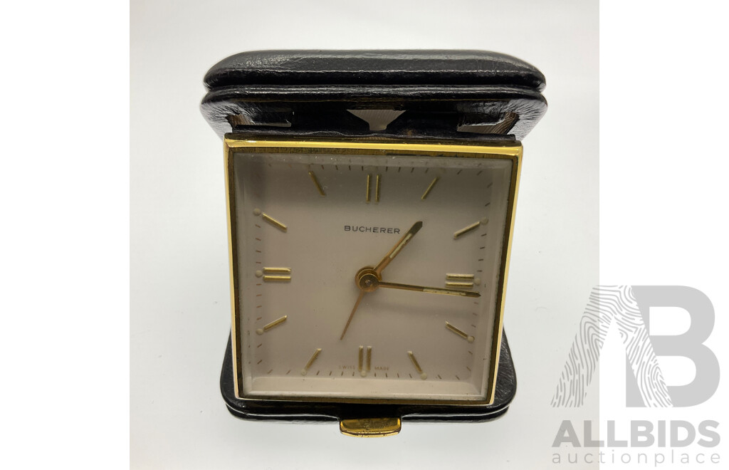 Two Vintage Boucherer Travel Alarm Clocks, Swiss Made