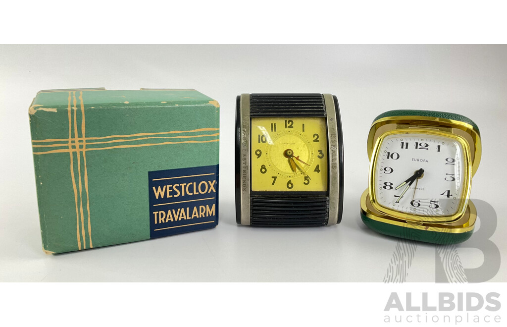 Vintage Westclox and Europa Travel Alarm Clocks