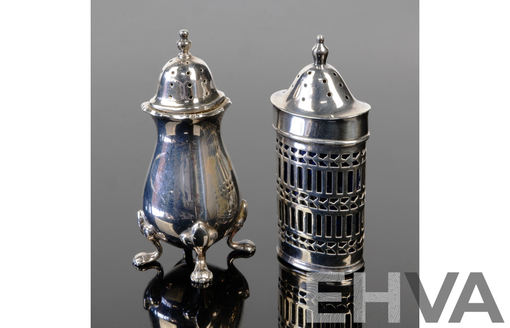 Antique Sterling Silver Pepper Pot, Birmingham 1916 & Hardy Bros Sterling Silver Pepper Pot Circa 1911, 90 Grams