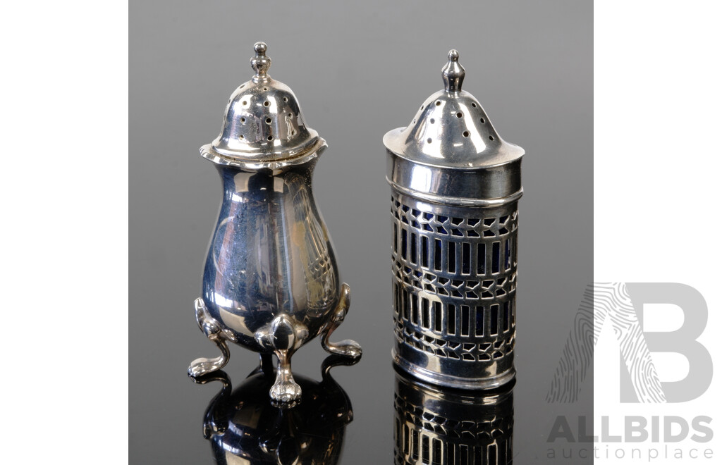 Antique Sterling Silver Pepper Pot, Birmingham 1916 & Hardy Bros Sterling Silver Pepper Pot Circa 1911, 90 Grams