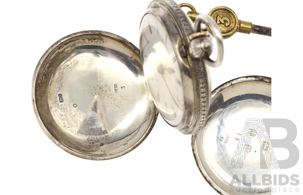 Antique Victorian Stewart Dawson & Co, Liverpool Sterling Silver 42mm Hunting Pocket Watch, Birmingham 1887