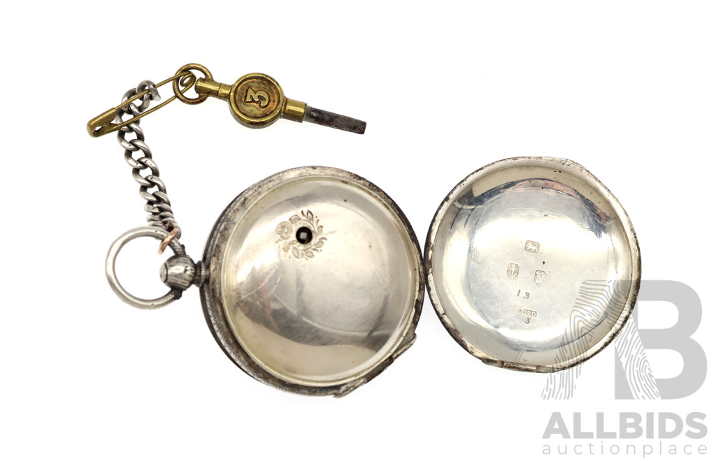 Antique Victorian Stewart Dawson & Co, Liverpool Sterling Silver 42mm Hunting Pocket Watch, Birmingham 1887