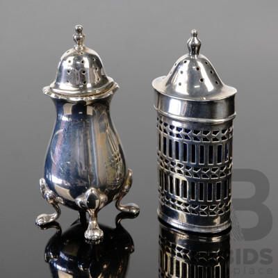 Antique Sterling Silver Pepper Pot, Birmingham 1916 & Hardy Bros Sterling Silver Pepper Pot Circa 1911, 90 Grams