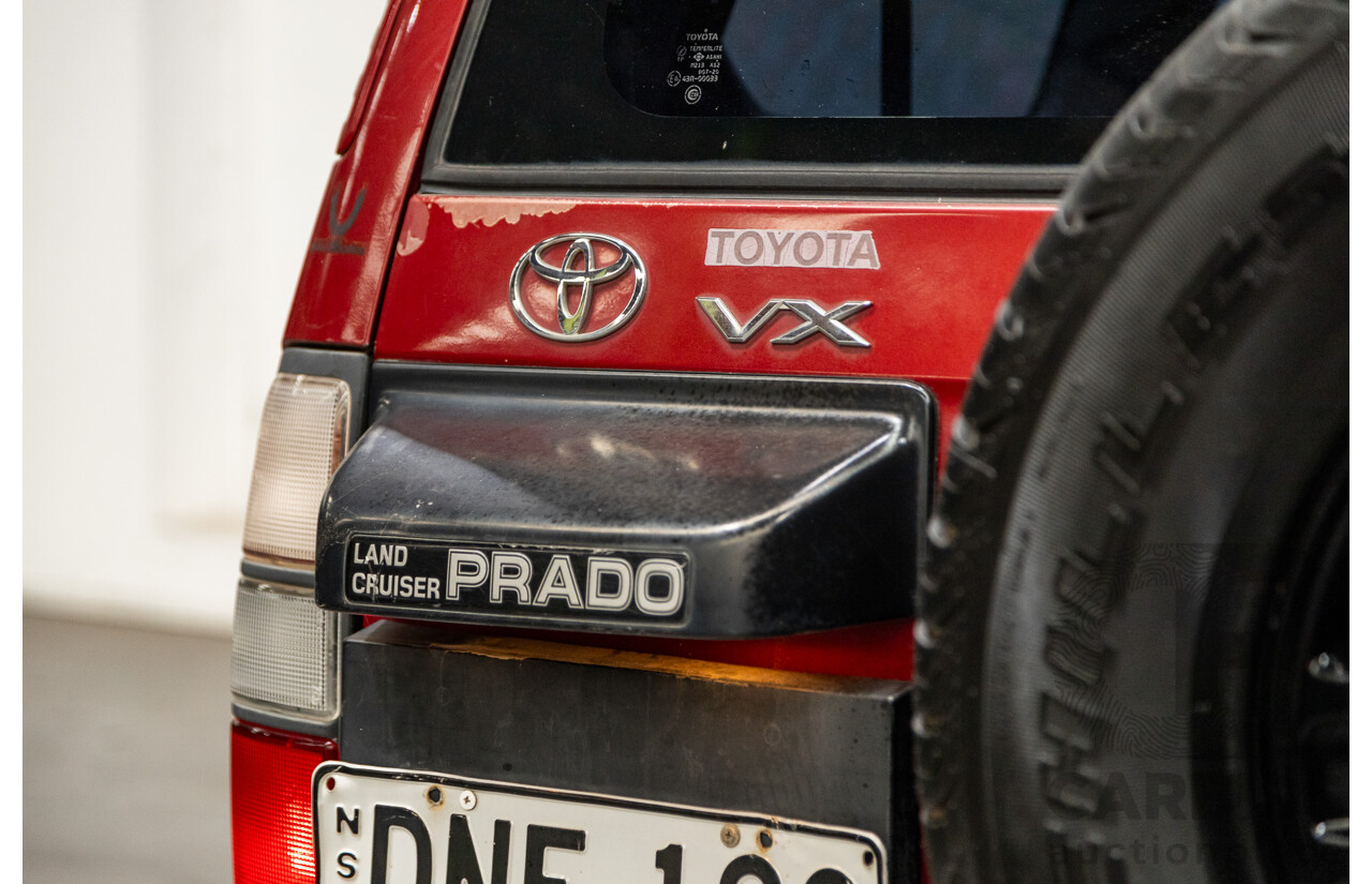 5/1998 Toyota Landcruiser Prado Grande VX (4x4) VZJ95R 4d Wagon Beaujolais Red Metallic V6 3.4L - 7 Seater