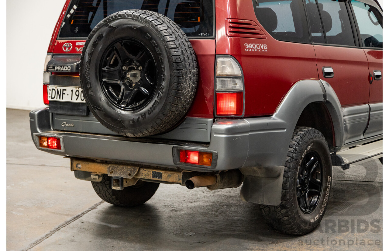 5/1998 Toyota Landcruiser Prado Grande VX (4x4) VZJ95R 4d Wagon Beaujolais Red Metallic V6 3.4L - 7 Seater