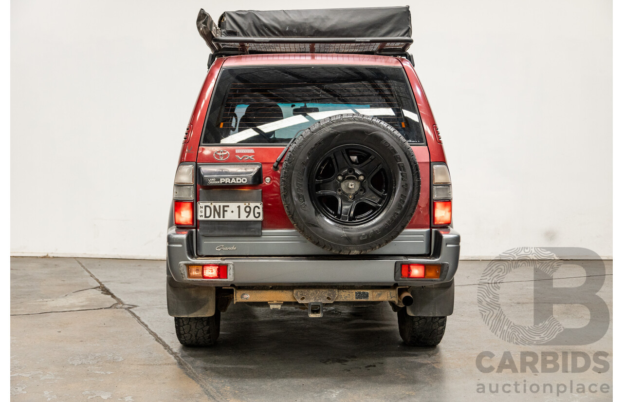 5/1998 Toyota Landcruiser Prado Grande VX (4x4) VZJ95R 4d Wagon Beaujolais Red Metallic V6 3.4L - 7 Seater