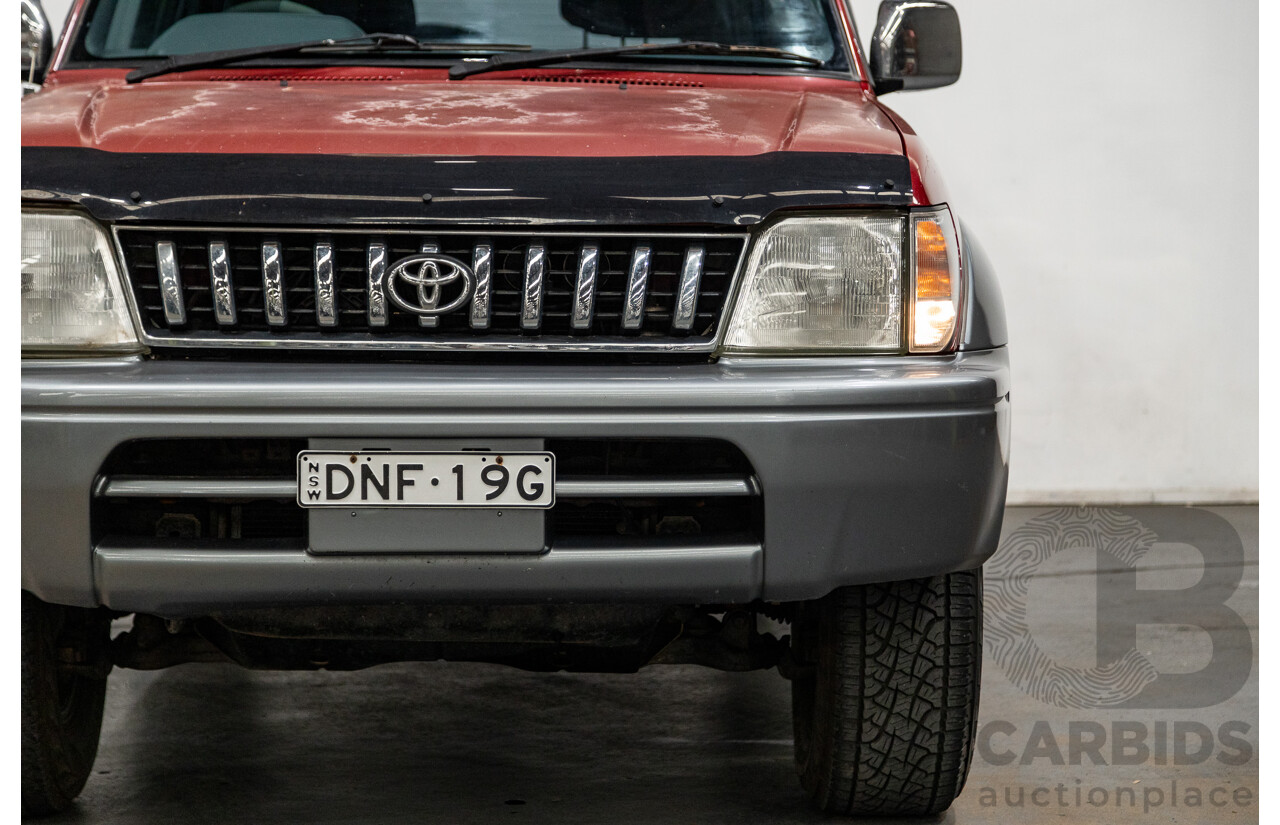 5/1998 Toyota Landcruiser Prado Grande VX (4x4) VZJ95R 4d Wagon Beaujolais Red Metallic V6 3.4L - 7 Seater