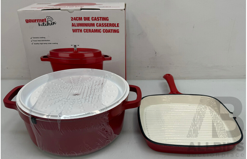 Gourmet Kitchen Cast Iron Grill Pan and Casserole Dish