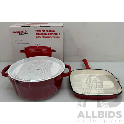 Gourmet Kitchen Cast Iron Grill Pan and Casserole Dish