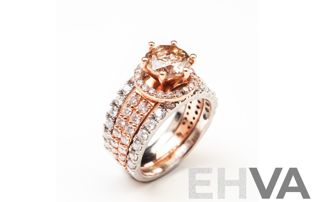 2.01ct Diamond Solitaire Platinum & Rose Gold Diamond Set Ring, TDW 3.65ct, Size N, 11.55 Grams