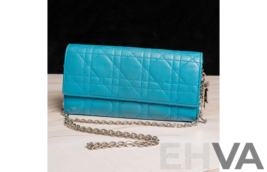 Dior Blue Cannage Lady Dior Wallet on Chain