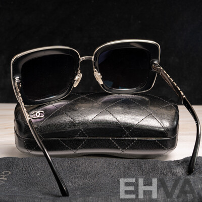 Chanel Metal Square Spring Sunglasses in Black and Silver
