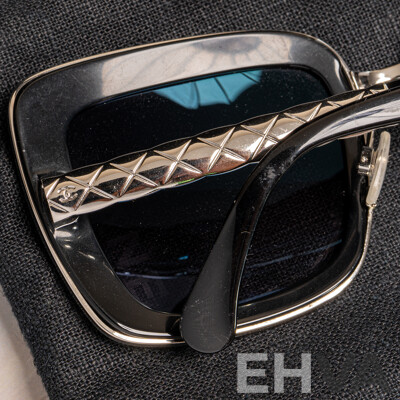 Chanel Metal Square Spring Sunglasses in Black and Silver