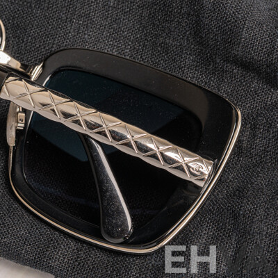 Chanel Metal Square Spring Sunglasses in Black and Silver