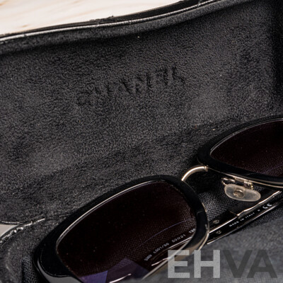 Chanel Metal Square Spring Sunglasses in Black and Silver
