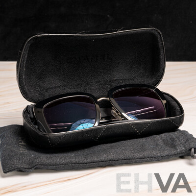 Chanel Metal Square Spring Sunglasses in Black and Silver