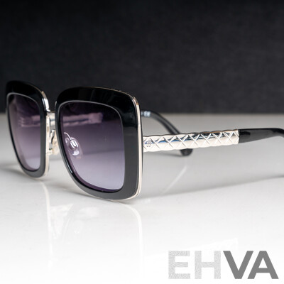 Chanel Metal Square Spring Prescription Sunglasses in Black and Silver