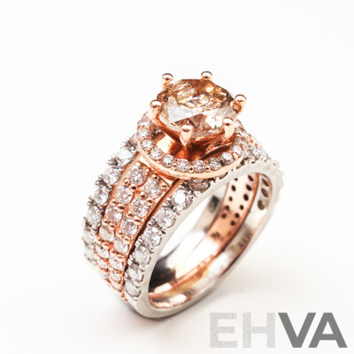 2.01ct Diamond Solitaire Platinum & Rose Gold Diamond Set Ring, TDW 3.65ct, Size N, 11.55 Grams