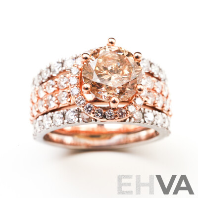 2.01ct Diamond Solitaire Platinum & Rose Gold Diamond Set Ring, TDW 3.65ct, Size N, 11.55 Grams