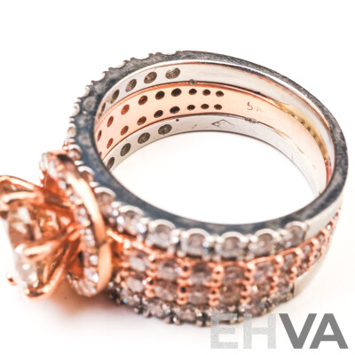 2.01ct Diamond Solitaire Platinum & Rose Gold Diamond Set Ring, TDW 3.65ct, Size N, 11.55 Grams