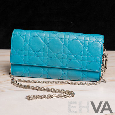Dior Blue Cannage Lady Dior Wallet on Chain