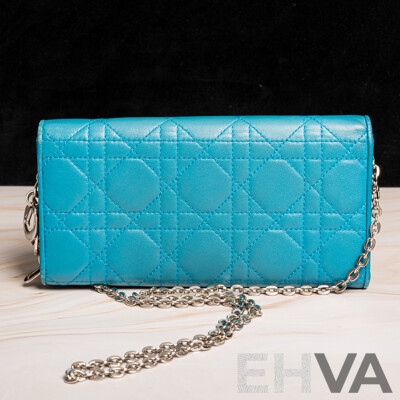 Dior Blue Cannage Lady Dior Wallet on Chain