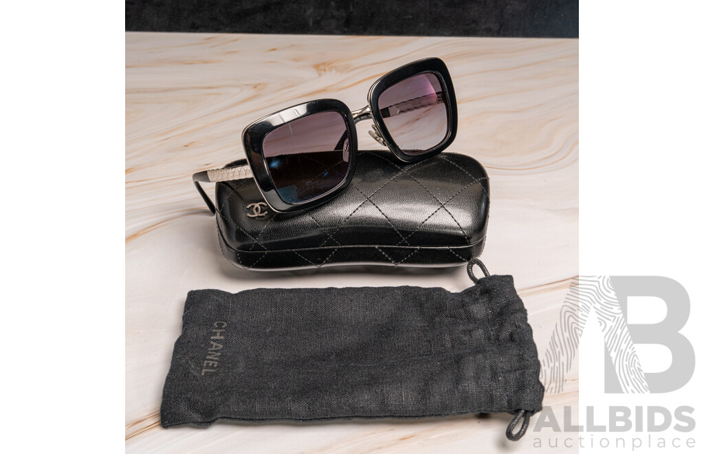 Chanel Metal Square Spring Sunglasses in Black and Silver