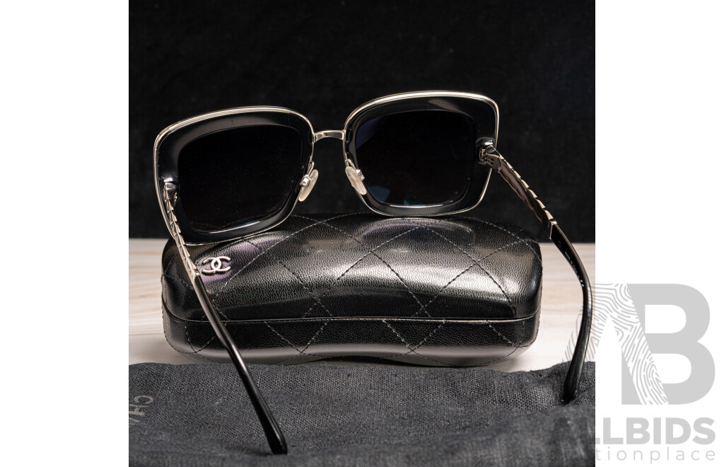 Chanel Metal Square Spring Sunglasses in Black and Silver