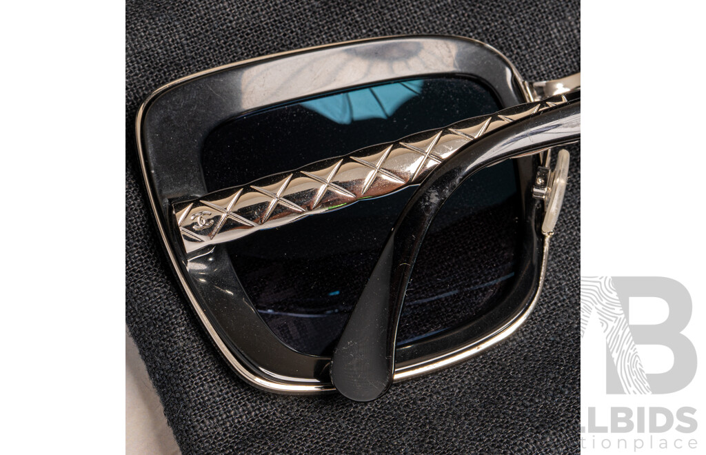 Chanel Metal Square Spring Sunglasses in Black and Silver
