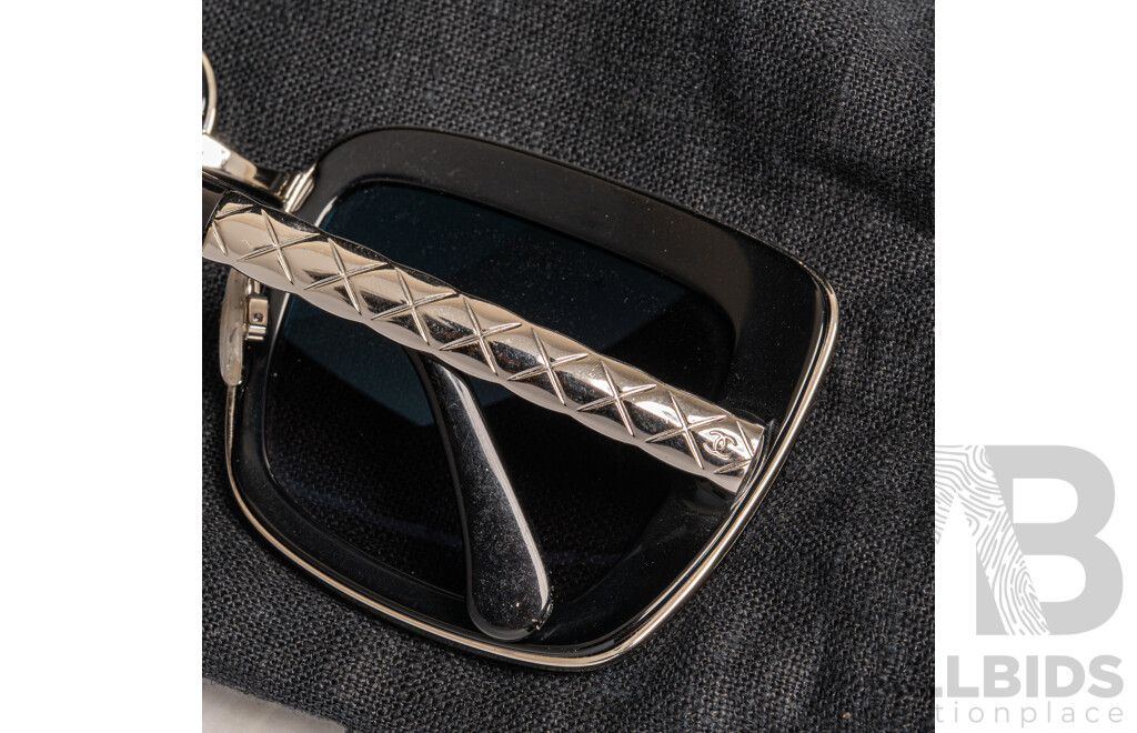 Chanel Metal Square Spring Sunglasses in Black and Silver