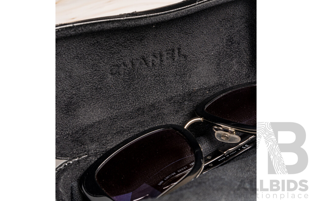 Chanel Metal Square Spring Sunglasses in Black and Silver
