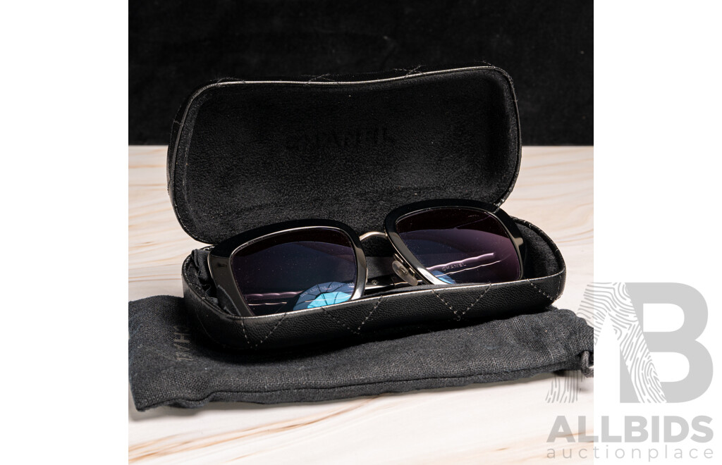 Chanel Metal Square Spring Sunglasses in Black and Silver