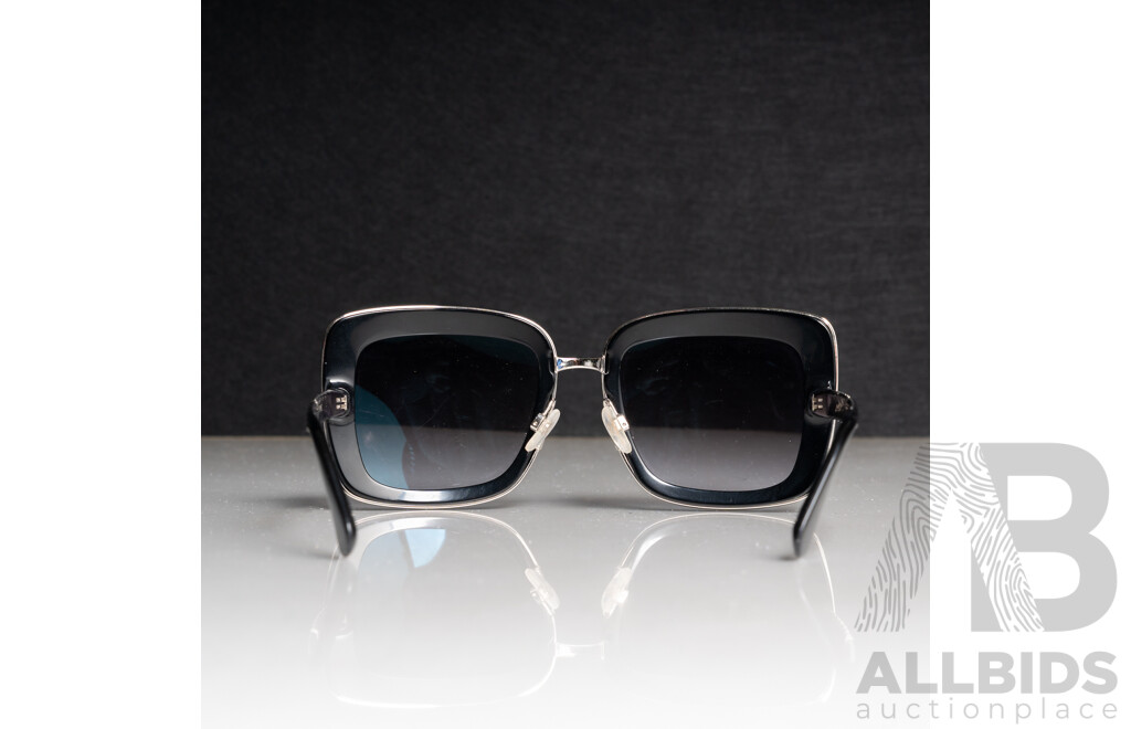 Chanel Metal Square Spring Prescription Sunglasses in Black and Silver
