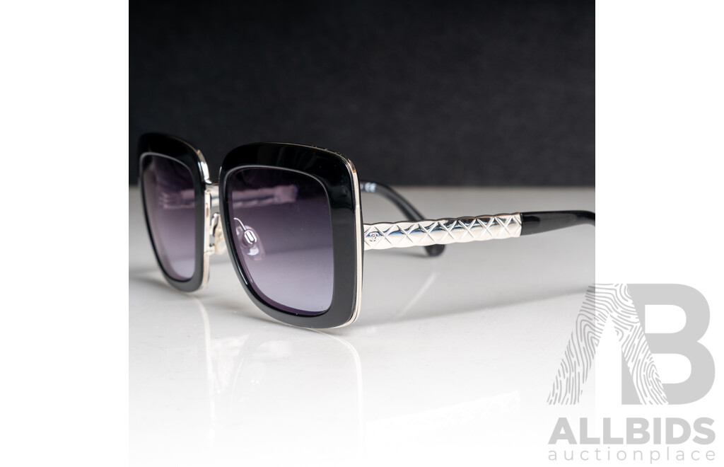 Chanel Metal Square Spring Prescription Sunglasses in Black and Silver