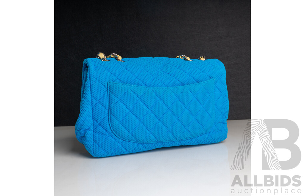 Chanel Blue Quilted Fabric & Patent Leather Classic Single Flap Bag