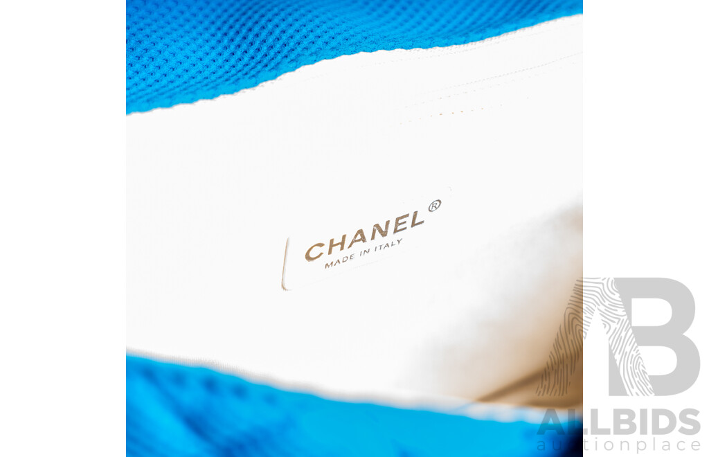Chanel Blue Quilted Fabric & Patent Leather Classic Single Flap Bag