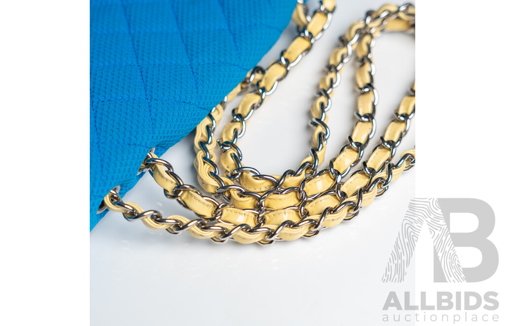 Chanel Blue Quilted Fabric & Patent Leather Classic Single Flap Bag