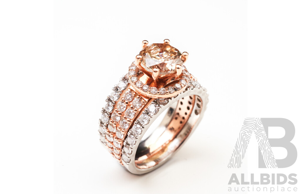 2.01ct Diamond Solitaire Platinum & Rose Gold Diamond Set Ring, TDW 3.65ct, Size N, 11.55 Grams