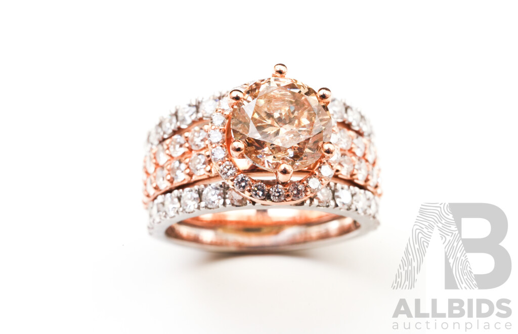2.01ct Diamond Solitaire Platinum & Rose Gold Diamond Set Ring, TDW 3.65ct, Size N, 11.55 Grams