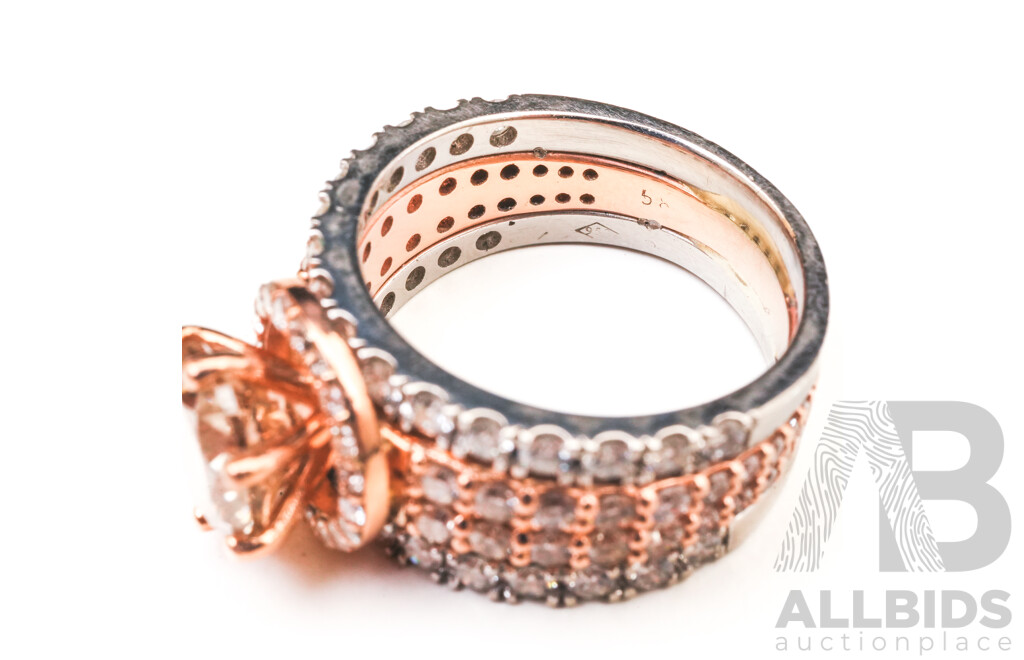 2.01ct Diamond Solitaire Platinum & Rose Gold Diamond Set Ring, TDW 3.65ct, Size N, 11.55 Grams