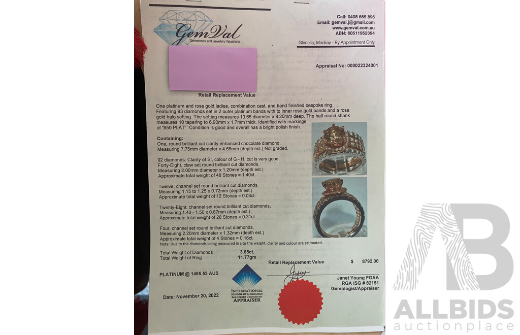 2.01ct Diamond Solitaire Platinum & Rose Gold Diamond Set Ring, TDW 3.65ct, Size N, 11.55 Grams