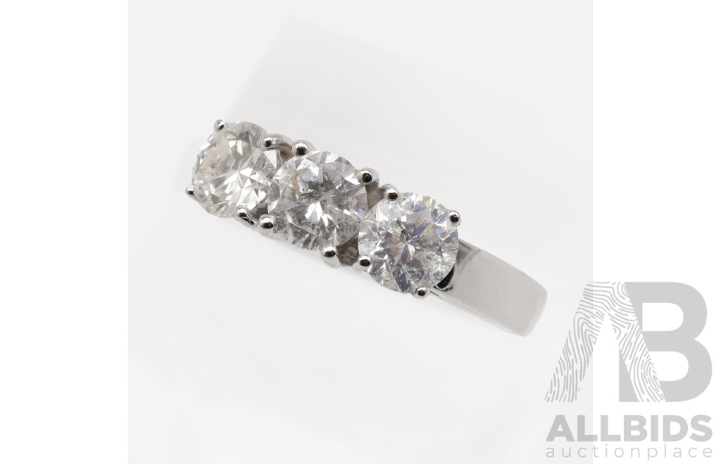 14ct Diamond Trilogy Ring in White Gold, TDW 1.25ct, Size P,  2.88 Grams