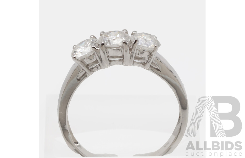 14ct Diamond Trilogy Ring in White Gold, TDW 1.25ct, Size P,  2.88 Grams